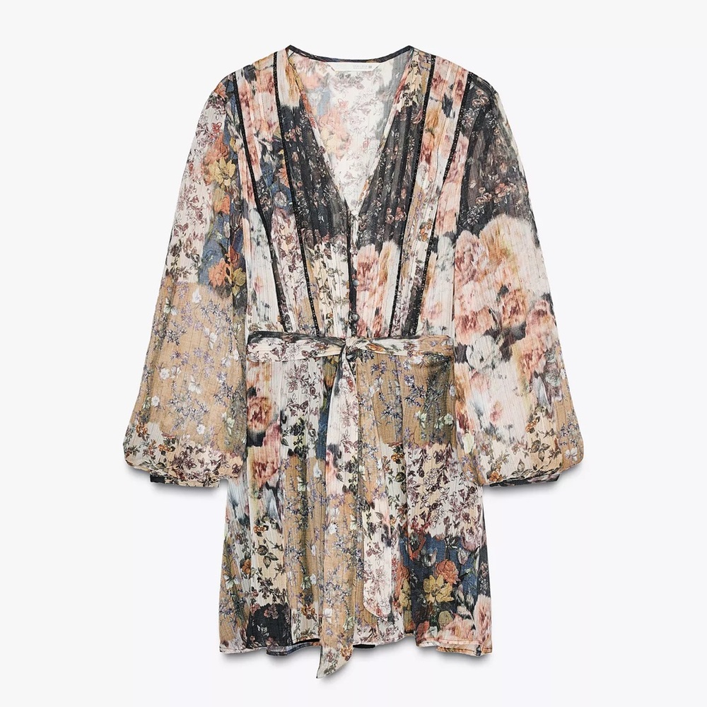 NWT Zara Printed Belted Mini Dress